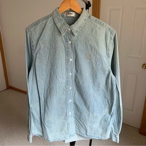 Celine Paris Triomphe Logo Denim Button Down Shirt Size Large